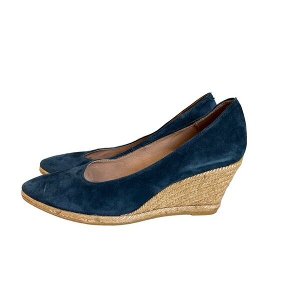 Eric Michael Blue Suede Espadrilles Wedges Size 37 Made In Spain - Picture 1 of 5